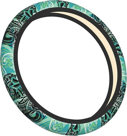 Hawaiian Sea Turtles Oceans Car Steering Wheel Cover for Women Men Stretch Cloth Anti-Slip Wrap Protector Case Fit Universal Auto Accessories Decor Sweat Absorption 14-15 Inch