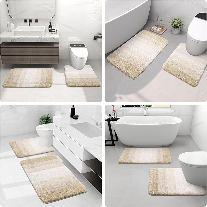 Arotive Microfiber Bathroom Rugs, Shaggy Soft and Absorbent Bath Rug, Non-Slip, Thick Plush Machine Washable Dry Bath Mats for Bathroom, Tub and Shower, 44x24, Light Beige, Rectangular