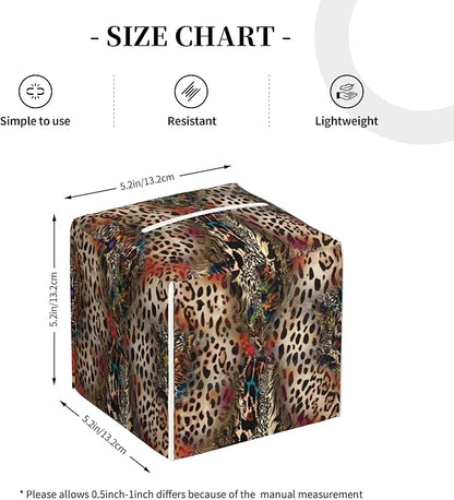 POIUBLE Leather Tissue Box Holder African Animal Leopard Print Tissue Box Cover Square Waterproof Tissue Holder Organizer Modern Napkin Holder for Bedroom Dresser Night Stand Office Desk