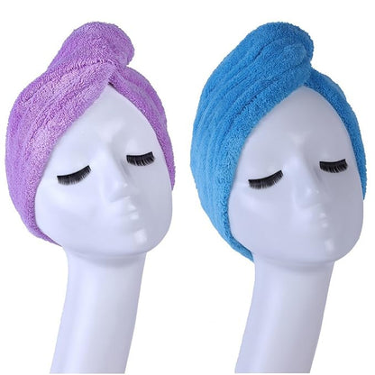 YYXR Microfiber Hair Turban Towel Wrap - Super Absorbent Drastically Reduce Hair Drying Time(2 Pack Puple & Blue)