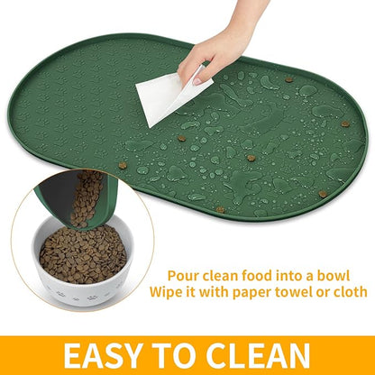 KPWACD Pet Placemat for Dog and Cat, Anti-Slip Waterproof Dogs Feeding Bowl Mat Prevent Food and Water Overflow, Silicone Puppy Dish Mats Suitable for Small Medium Big Pets, Hunter Green, 19" * 12"