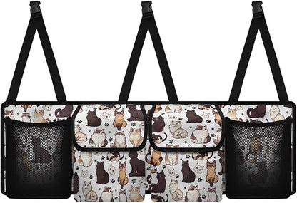 Car Trunk Organizer Cute Cat Back Seat Car Organizer Equipped with Robust Elastic Net, Hanging Trunk Storage Organizer with Lids, Space Saving Expert