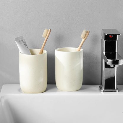 Toothbrush Holder for Bathrooms - 1 Cup Ceramic Toothbrush Toothpaste Holder, Beige Bathroom Tumbler Cup Reusable Toothbrush Mouthwash Cup, Bathroom Counter Organizer