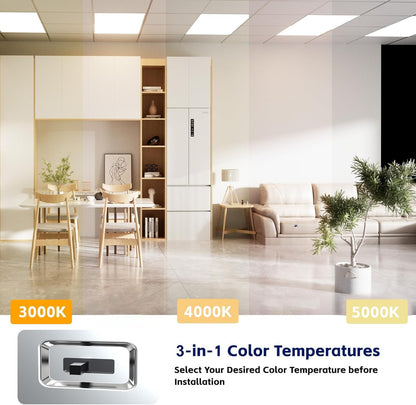 2X4 Led Flat Panel Light,0-10V Dimmable,3000K/4000K/5000K, 30W/40W/50W, Drop Ceiling Light for Mall, Officerom, Garage