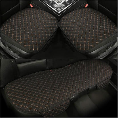 3PCS Set Car Seat Cushion for Front and Back Seat, 3D Soft Linen Breathable Auto Seat Cover, Comfort Non-Slip Rubber Bottom Universal for Most Cars (Black/Gold/3PCS)
