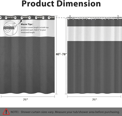 GICDSU No Hook Shower Curtain with Snap in Liner, Waffle Shower Curtain Set for Bathroom, Hotel Style with Semi-Sheer Top Window, Waterproof & Washable, Dark Grey, 71" W x 80" L
