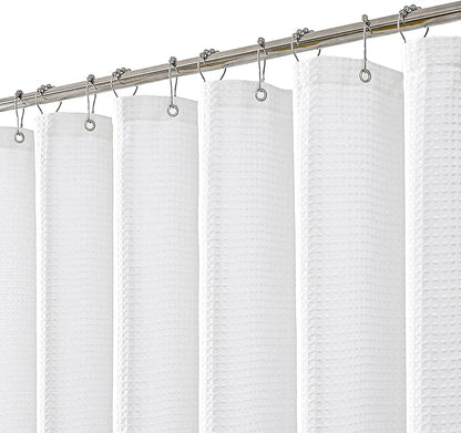 meioro White Shower Curtain, Waffle Weave 256GSM Heavy Duty Textured Fabric Shower Curtains for Bathroom Hotel Spa, Luxury Weighted Polyester Cloth Bath Curtain Set with 12 Hooks, 36Wx72H