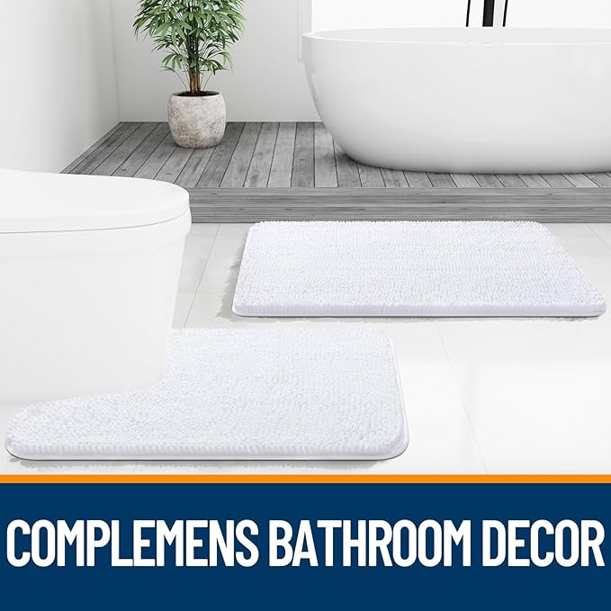 OLANLY Bathroom Rugs 44x32, Extra Soft Absorbent Chenille Bath Rugs, Rubber Backing Quick Dry, Machine Washable Bath Mats for Bathroom Floor, Tub and Shower, Home Decor Accessories, White