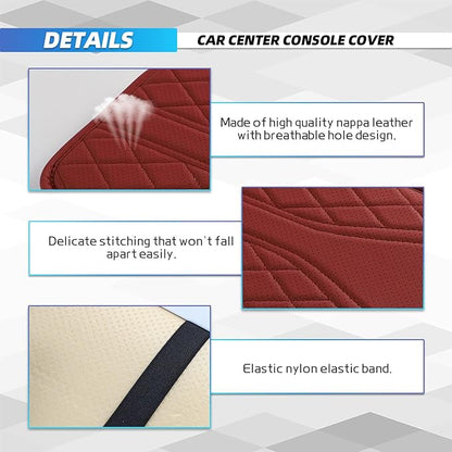 Car Center Console Cover, 11.8"×6.7" Leather Armrest Cover for Cars, Multifunctional Auto Armrest Cushion Pad with Storage Pocket, Universal Arm Rest Protector Car Accessories (Wine Red)