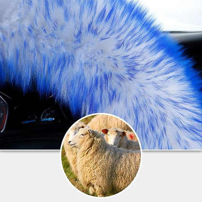 15inches Universal Leather Car Steering Wheel Cover Car Accessories Colorful Fuzzy Steering Wheel Cover Gear Shift Cover Handbrake Cover (red)