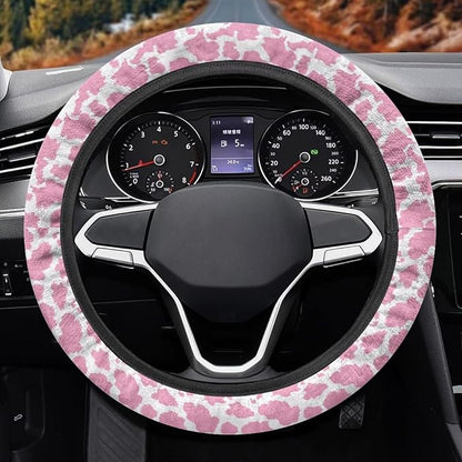 Universal Non-Slip Steering Wheel Cover, 15-inch Polyester Material Driving Accessories, Adjustable for Car and Truck(Pink Spots)