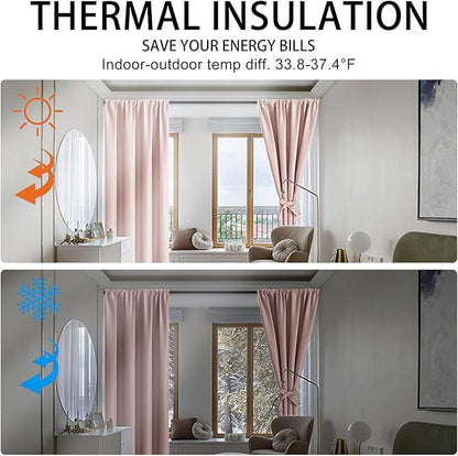 JIUZHEN Blush Pink Blackout Curtains