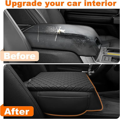 Center Console Armrest Cover for 2015-2020 F150, 2017-2022 F250 F350 F450, 2018-2024 Expedition Accessories Arm Rest Pad Console Lid Protector Cushion Black (Bucket Seat Only)