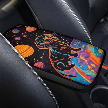 UNICEU Universal Fit Car Armrest Cover Dachshund Planet Print Auto Center Console Armrest Pad Anti Slip Armrest Seat Box Cover Protector Comfortable Car Interior Decor Accessories