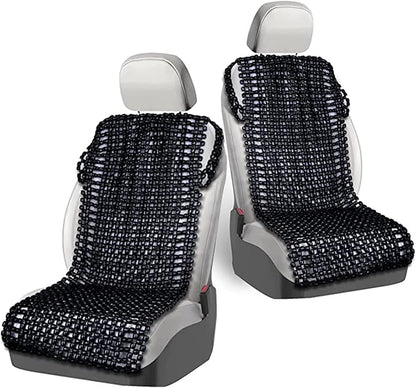 ZONETECH Royal Natural Wood Bead Seat Cover and Black Wooden Beaded Comfort Seat Cover (Black, 2-Pack)