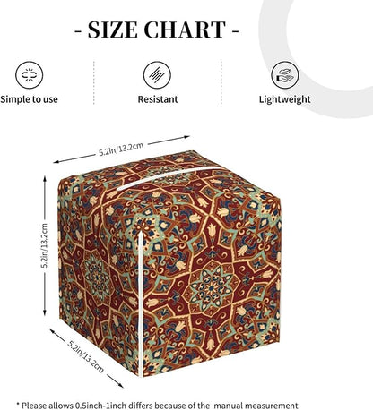PVC Tissue Box Cover Holder,Mandala Square Decorative Organizer,5.2"X5.2"X5.2"Tissue Case for Bathroom,Tabletop,Car,Office
