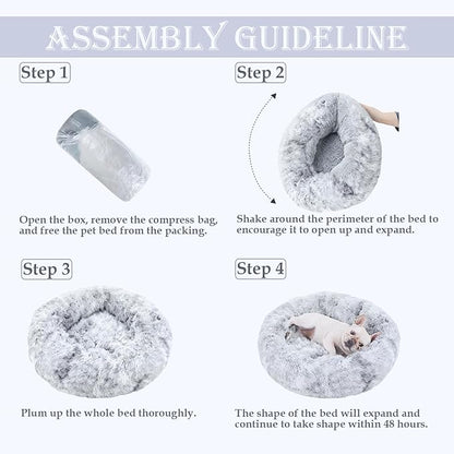 Aofast Calming Dog & Cat Bed for Extra Large Small Medium Sized Pet, Donut Washable Comfort Fluffy Warm Round Mat for Puppy Kitten, 8 Size Essentials Furniture Supplies Indoor