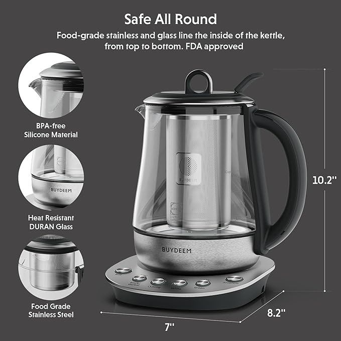 BUYDEEM K2423 Tea Maker, 316 Stainless Steel & Heat Resistant DURAN Glass