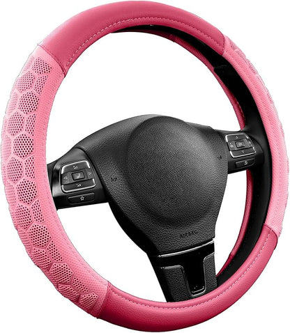 PIC AUTO Massage Steering Wheel Cover, Pink Football Pattern Material Spliced & Hotpink Leather Car Steering Wheel Cover, Car Steering Cover, Universal Fit 14.5"-15.5" for Cars, Trucks, Van, SUVs