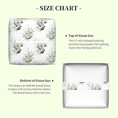 Watercolor Floral Flower Tissue Box Cover,Green Eucalyptus Leaves Waterproof Leather Square Tissue Box Cover Case Facial Paper Organizer Dispenser Box Holder for Home Office Bathroom Vanity Countertop