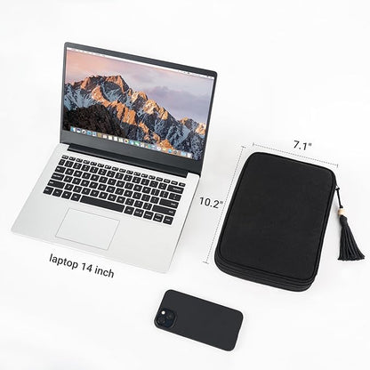 Mkono Electronics Organizer Travel Cable Cord Organizer Cotton Bag, Portable All-in-One Accessories Travel Essentials Storage Case with Tassel for Cable Charger Phone USB Pouch for Women, Black