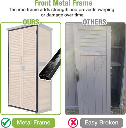 GUTINNEEN Outdoor Storage Cabinet Upgraded with Metal Frame Durable Storage Shed with Floor and Adjustable Shevels Waterproof Garden Tool Shed