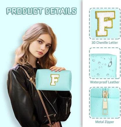 TOPEAST Personalized Birthday Gifts for Women, Preppy Patch Makeup Bag, Chenille Letter Pouch Cosmetic Bag, Travel Organizer, Birthday Gifts for Friends, Cute Stuff (Blue L)