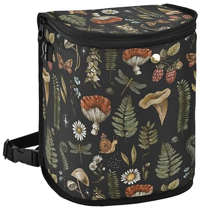 Mushrooms Car Trash Can Vintage Flower Butterfly Dragonfly Car Garbage Bag with Lid Hanging Waterproof Leak Proof Vehicle Storage Bin