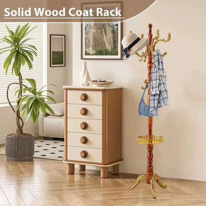 Solid Wooden Coat Rack Stand, Coat Racks Freestanding with 14 Hooks, Natural Birch Wood Coat stands with Sturdy Round Base, Tree Coat Hanger Standing for Entryway Bedroom Office（Begonia triangle2）