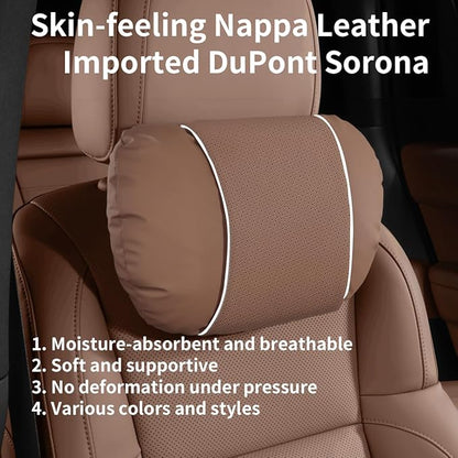 2 Pcs Car Headrest Neck Pillow for Driving,Premium Skin-Feeling Napa Leather Soft and Comfortable Headrest,Two Gears of Height Adjustment Car Seat Headrest Pillow Car Interior Accessories