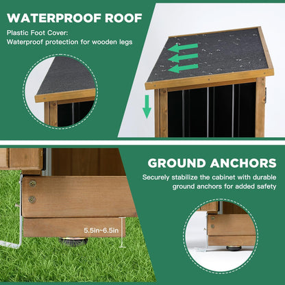 Outdoor Storage Cabinet, Wood & Metal Storage Shed with Weather-Resistant Roof, Double Lockable Doors, Removable Shelves & Adjustable Feet, for Patio, Backyard, Poolside, 46" x 18" x 68"