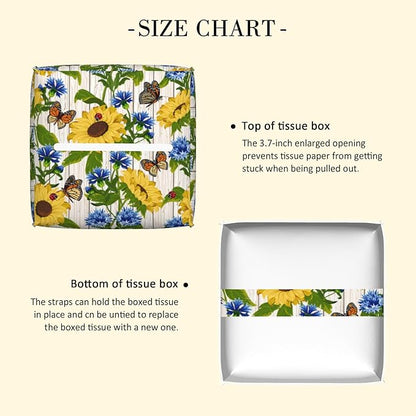 POIUBLE Cornflowers and Sunflowers Tissue Box Cover Butterfly and Ladybug Leather Tissue Box Holder Square Facial Paper Organizer Dispenser for Bathroom Kitchen Bedroom Vanity Countertop Night Stands