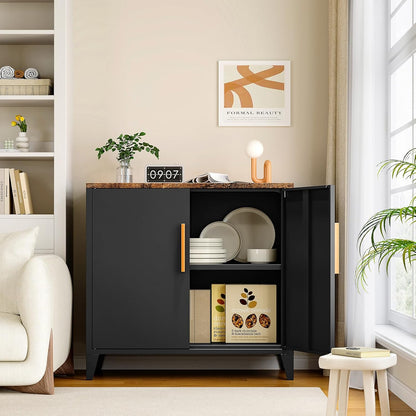 STANI Coffee Bar Cabinet with Storage,Small Kitchen Storage Cabinet,Pantry Cabinet,2 Doors, Metal, Adjustable Shelf, Kitchen,Coffee Bar, Garden, Entryway, Table Cupboard,16" Dx 32" Wx30 H Black