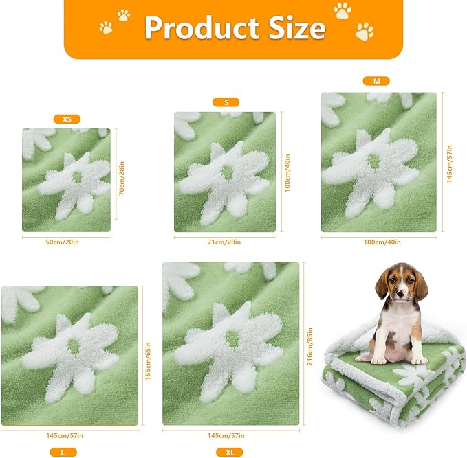 Maidewow Waterproof Pet Blanket,Green Dog Blankets for Bed Covers Couch Sofa Stylish Jacquard Pets Throw Blankets for Puppy Cats Washable Reversible Furniture Protection Covers (Green Flower,M)