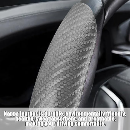 Mandark 3PCS Carbon Fiber Car Steering Wheel Cover, Anti-Skid Leather Vehicle Segmented Steer Wheel Protector, Auto Interior Protection Guard Accessories, Universal for Most Cars (Gray)