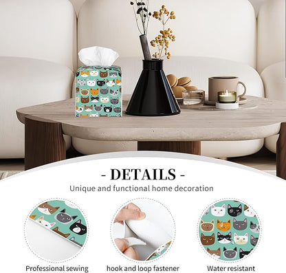 POIUBLE Cute Cat Face Tissue Box Cover Funny Cats Leather Tissue Box Holder Square Facial Paper Organizer Dispenser for Bathroom Kitchen Bedroom Vanity Countertop Night Stands