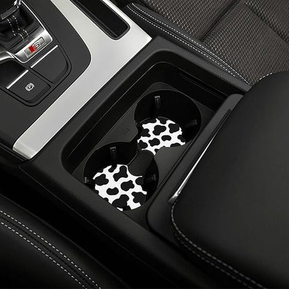 Cow Print Steering Wheel Cover - Cattle Print Steering Wheel Cover Anti-Slip Breathable Universal for with 2 Pieces Car Coasters Suitable for Men Women
