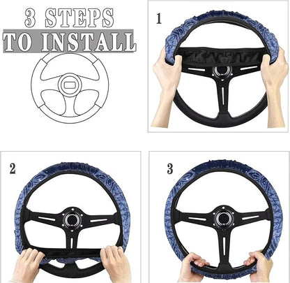 AFPANQZ Mandala Floral Print Car Steering Wheel Cover Sweat Absorption Safe Driving Anti-Slip Durable Steering Wheel Protection No Smell Fashion Machine Washable Universal Purple