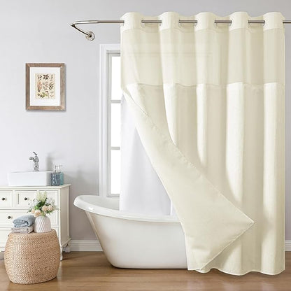 eachope Cream No Hook Shower Curtain with Snap-in Fabric Liner Set,Waffle Weave Shower Curtains for Bathroom,Hotel Luxury Decor Bathroom Curtain Set,Waterproof & Washable,71Wx74H