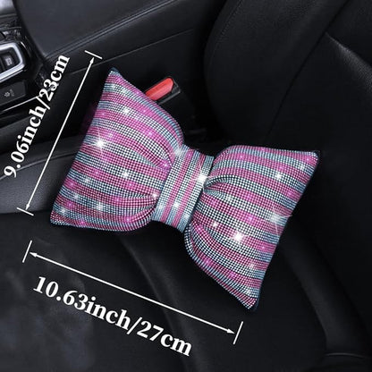 Bling Bling Rhinestones Car Pillow Headrest Auto Seat Headrest Cushion with Bling Rhinestone Automotive Accessories for Women Ladies and Girls Car Seat Pillow for Driver White-Pink 2Pcs