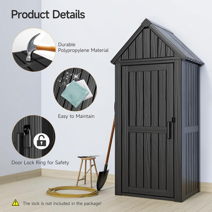 ONBRILL Multifunctional Storage Shed, Outdoor Storage Cabinet with Hooks and Lock Ring, Waterproof Outdoor Storage Shed for All Weather, Tool Outdoor Shed for Patio Lawn and Garden