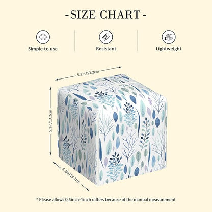 POIUBLE Tissue Box Holder Watercolor Blue Leaves Tissue Box Cover Square Leather Tissue Holder Organizer Portable Decorative Facial Paper Case for Home Office Bathroom Vanity Countertop
