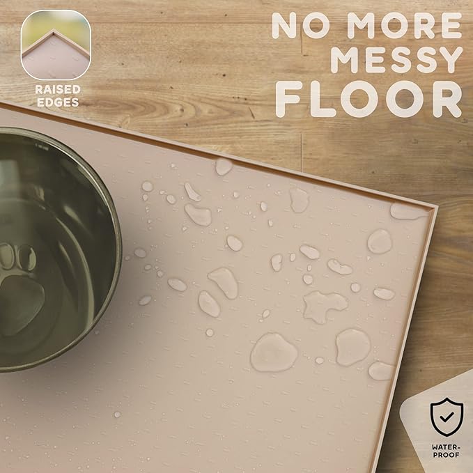 Dog Food Mat - 28x18 Raised Edges Dogs Mat for Food and Water Prevent Spill, Waterproof Cat Food Mats Protect Floors, Easy Clean Dog Bowl Mats for Food and Water, Silicone Pet Feeding Placemats
