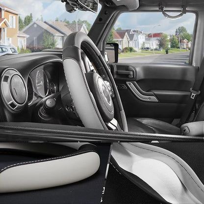 SEG Direct Car Steering Wheel Cover Large Size for F150 F250 F350 Ram 4Runner Tacoma Tundra Range Rover with 15 1/2 inches-16 inches Outer Diameter, Black and Gray Microfiber Leather