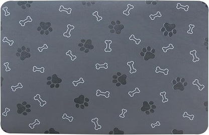 Pet Cat Dog Food Mat Non Slip Mat for Dog Water Bowl Mat Quick Dry Absorbent Cat Feeding Mat, 18.1 * 11.8 in, Dark Grey