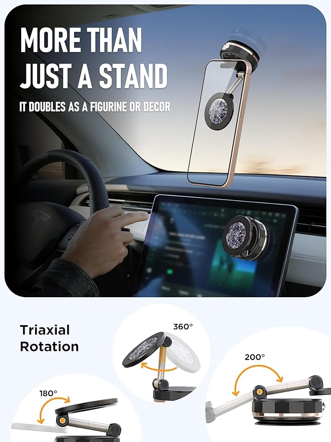 Upgraded Vacuum Magnetic Car Phone Holder for MagSafe[108+LBS Strongest Suction & 3000gf Strongest Magnetic],360° Adjustable Suction Cup Phone Mount for Car,Gym,Mirror,Men Women-Black