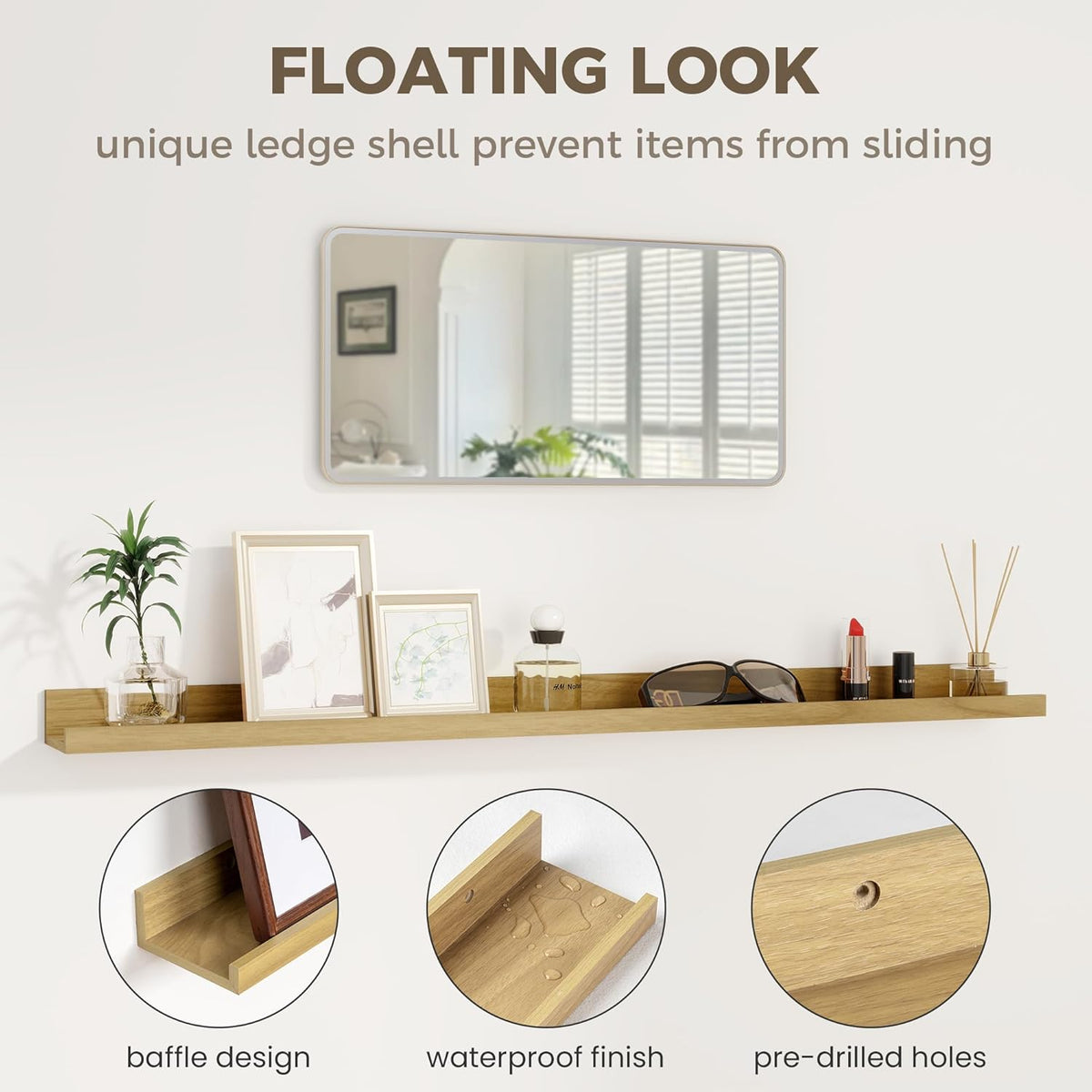 Axeman Oak Floating Shelves - Picture Ledge Shelf Set of 2-36 Inch Floating Shelves with Lip - Oak Picture Shelf for Wall with Ledge - Photo Ledge Shelves for Pictures Nursery Books