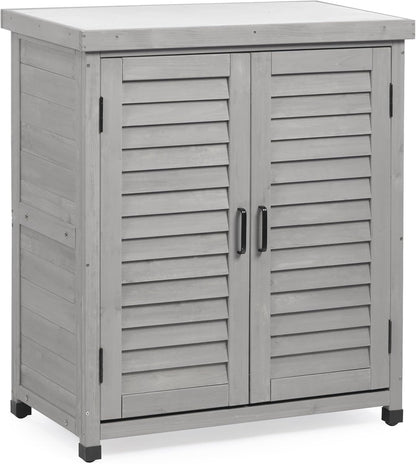 Outdoor Potting Bench with Storage Cabinet and Metal Top, Wood Workstation for Outdoor Patio, Garden (Light Grey, 31x17x36‘’)