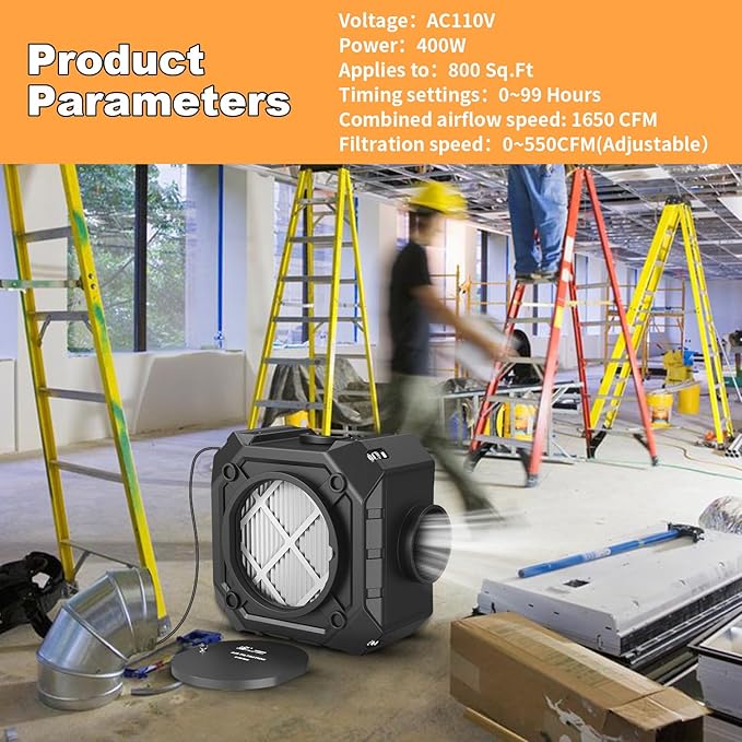 M-T Air Scrubber with 3 Stage Filtration, Stackable Negative Air Machine