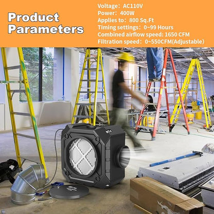 M-T Air Scrubber with 3 Stage Filtration, Stackable Negative Air Machine
